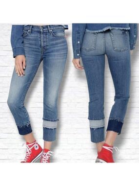 Seven For All Mankind Edie Multi Frayed Cuff Straight Leg Ankle Jeans Size 26